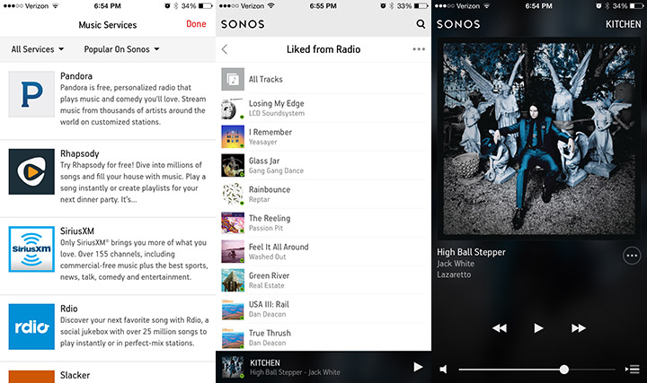 A few screens inside the Sonos app